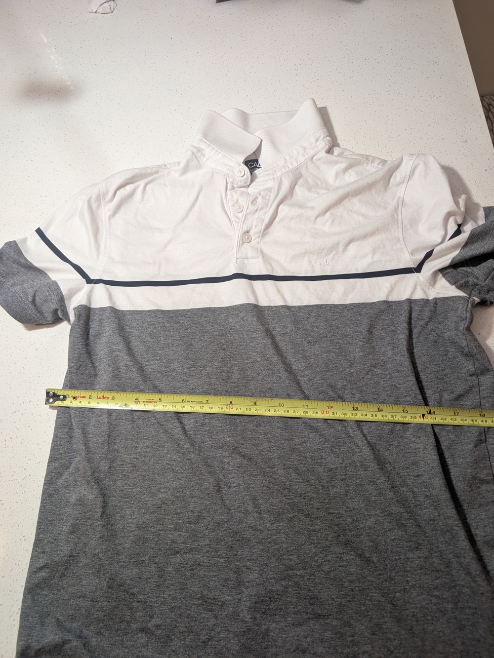 Calvin Klein boy White Polo with Navy Stripe - Picture 3 of 4